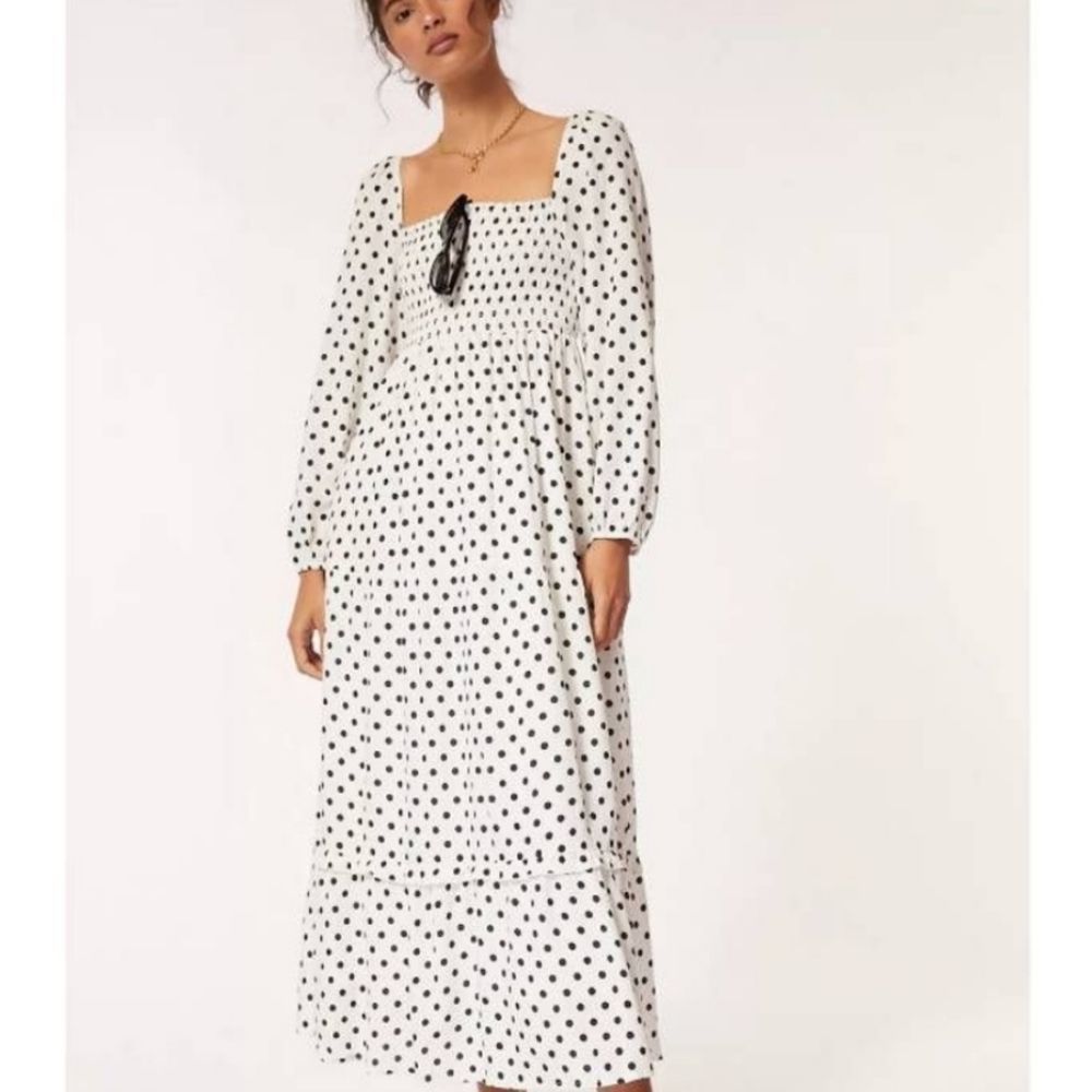 Dolan Anthropologie Laney Polka Dot Smocked Maxi Dress